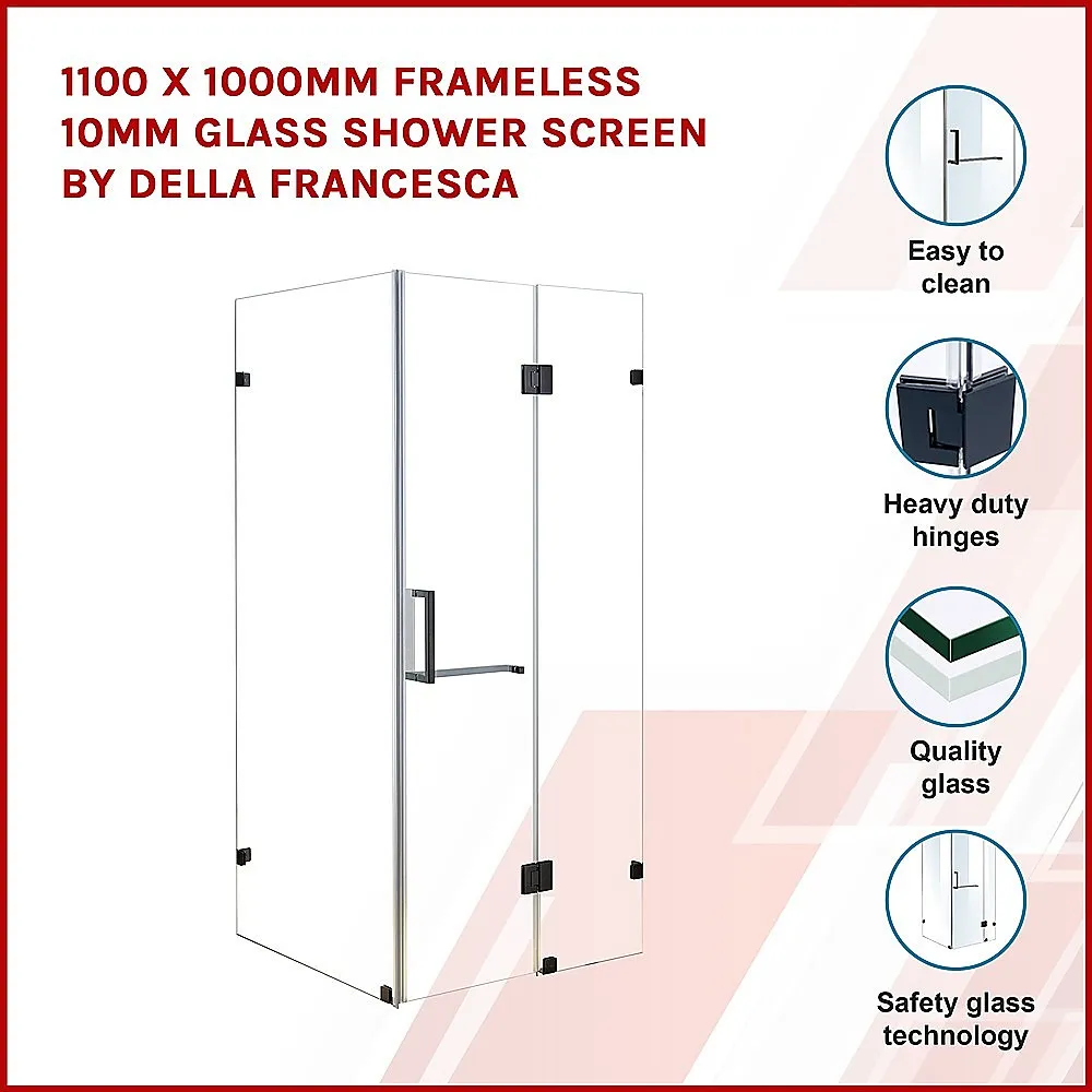 1100 x 1000mm Frameless 10mm Glass Shower Screen | Della Francesca Design