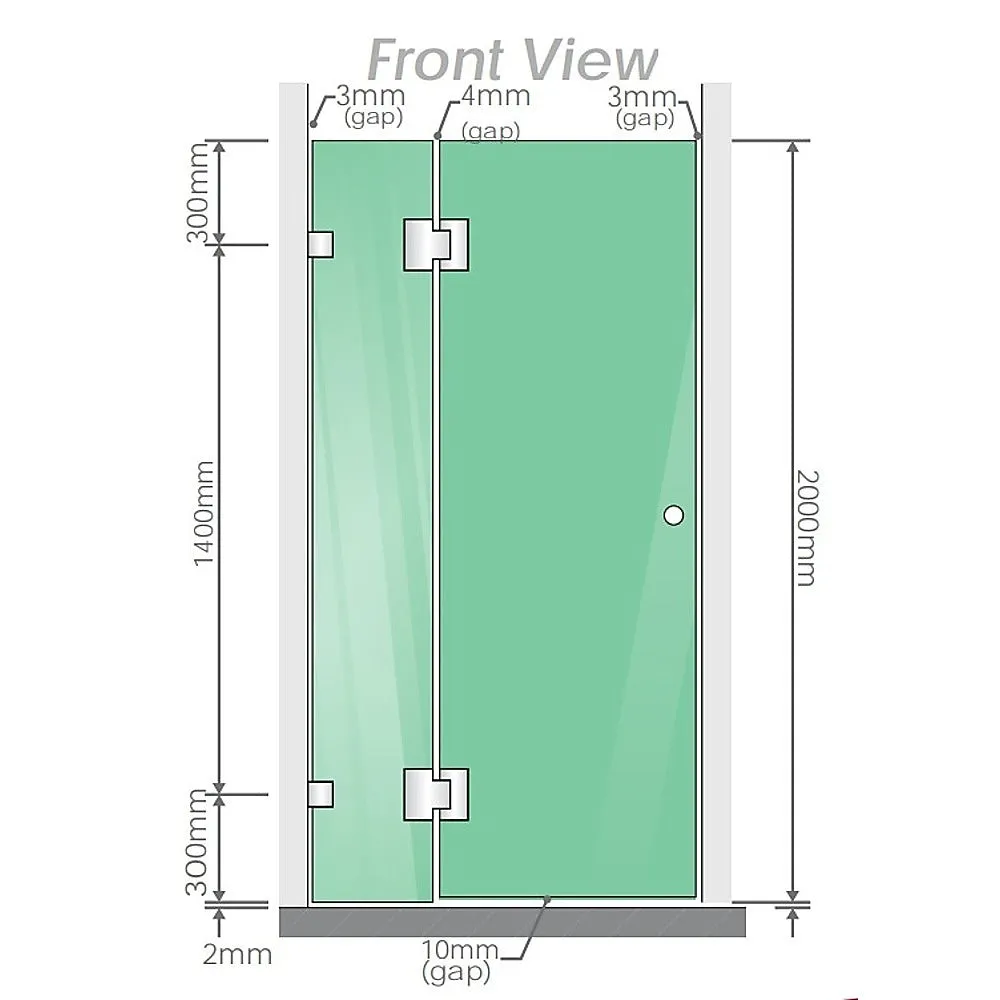 110x70cm Corner Frameless Shower Screen | Black Brackets | Brass Hinges | Square Knob Handle | Contemporary Design