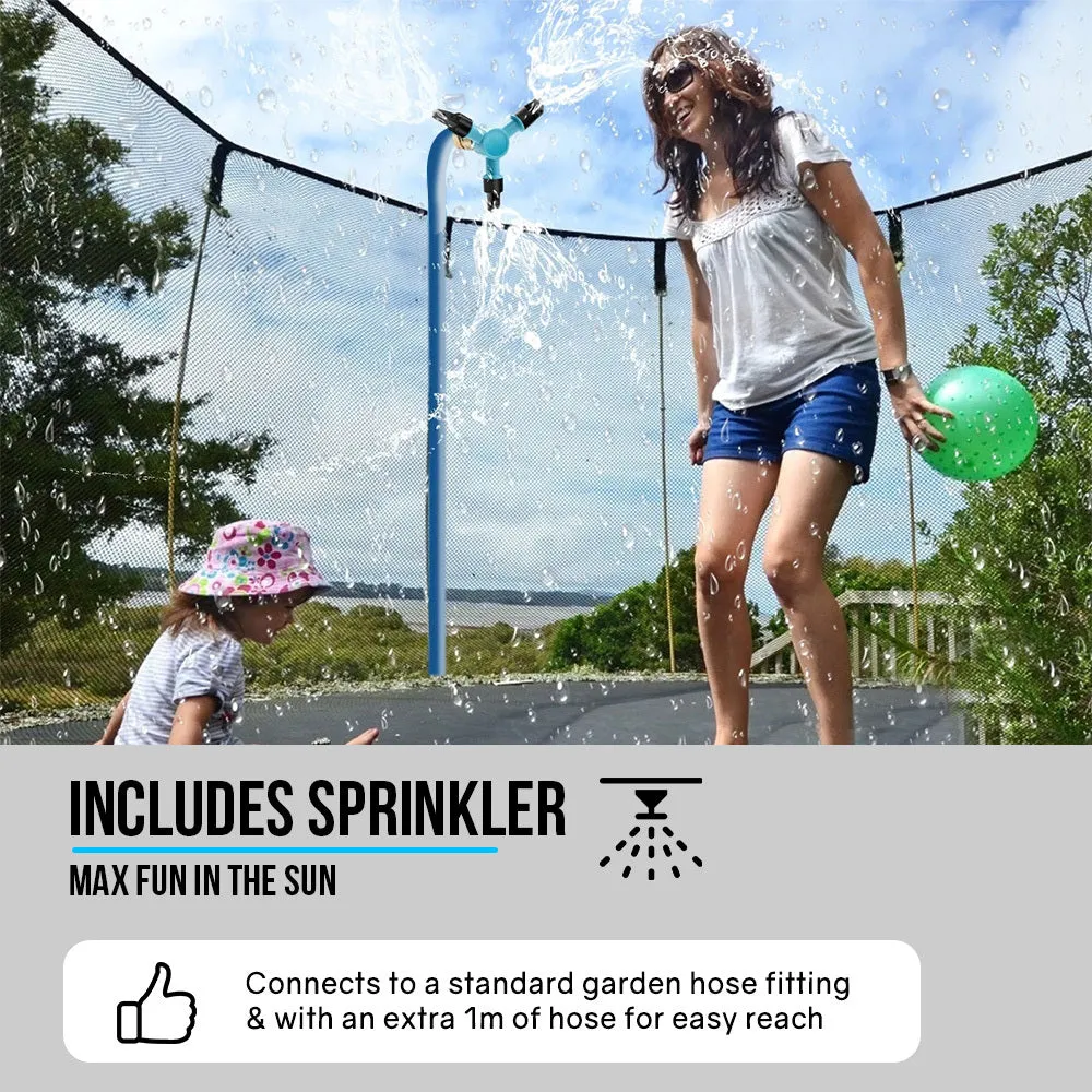 14ft Round Kids Trampoline with Curved Pole Design | Basketball Set and Sprinkler Accessory | Black and Orange