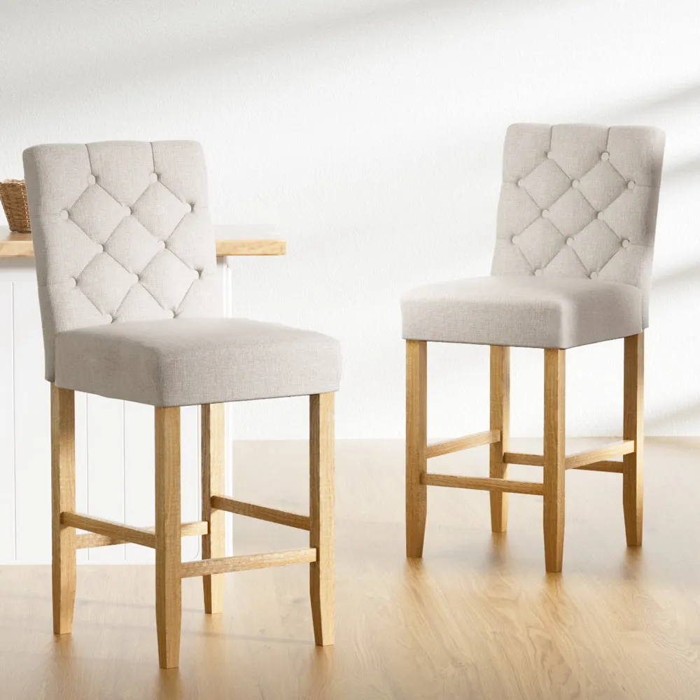 4x Bar Stools | Linen Upholstered Chairs | Modern Design