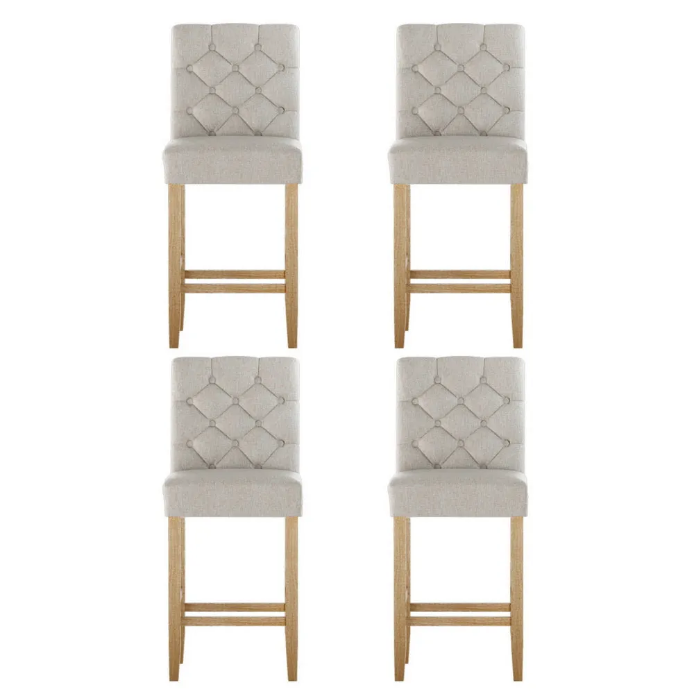4x Bar Stools | Linen Upholstered Chairs | Modern Design