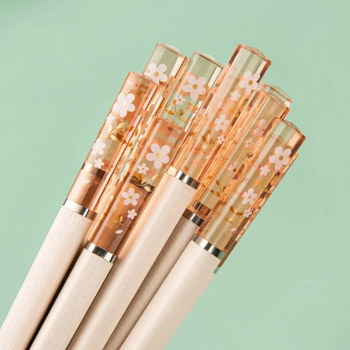 5 Pairs Anti Slip Amber Sakura Chopsticks Antibacterial & Heat Resistant