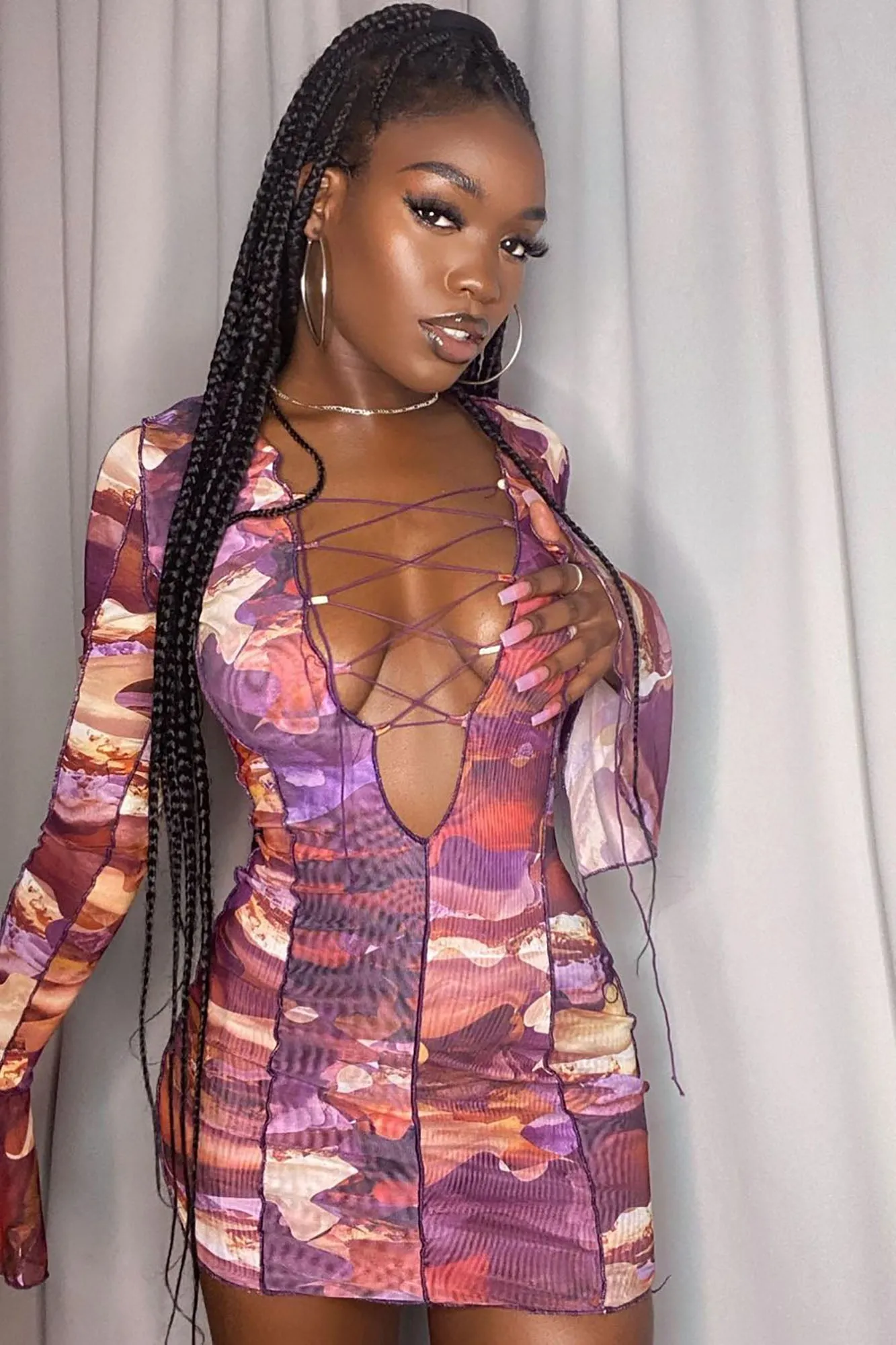 Abbey Mesh Mini Dress - Purple/combo