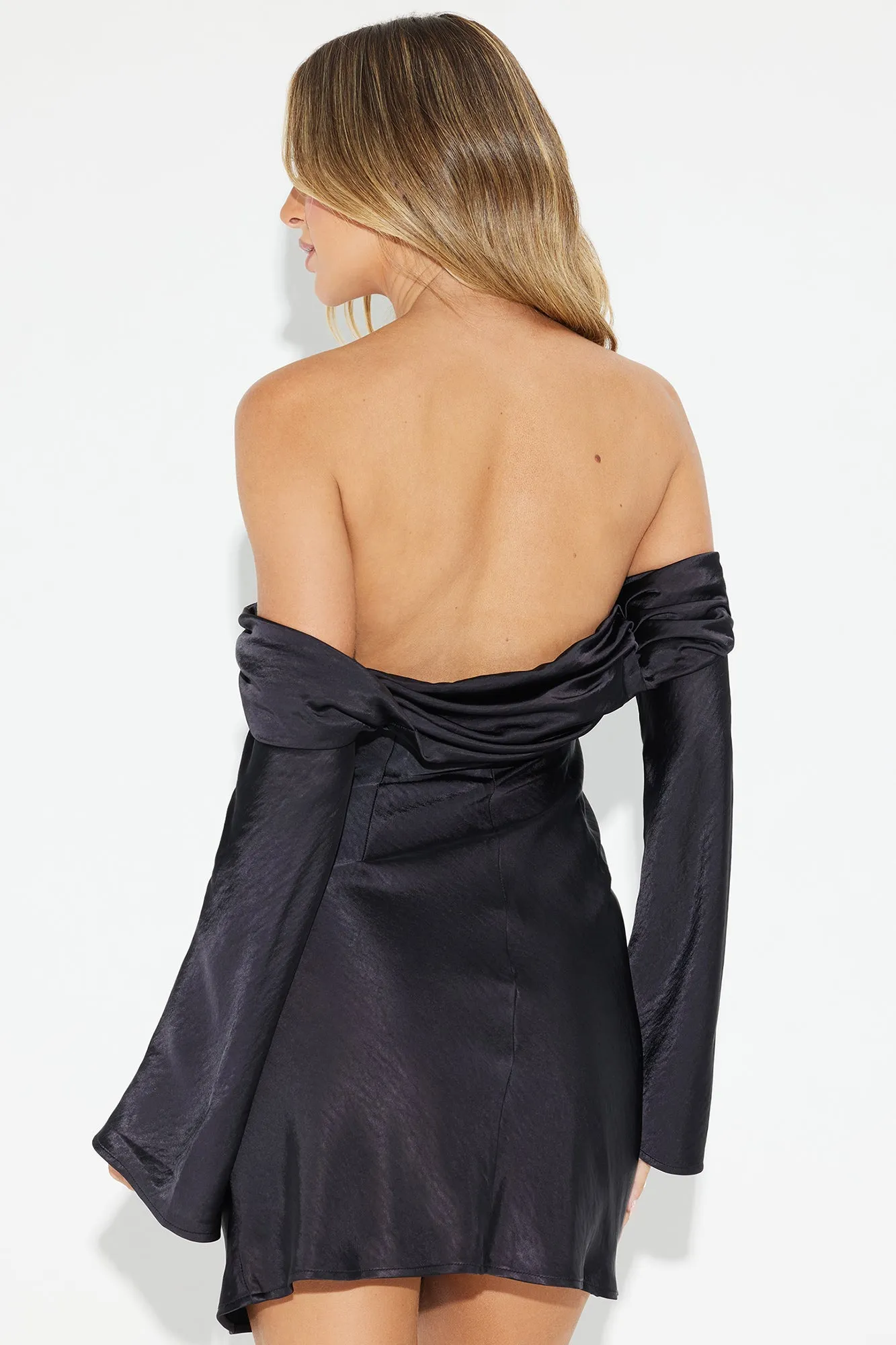 Amandine Satin Mini Dress - Black