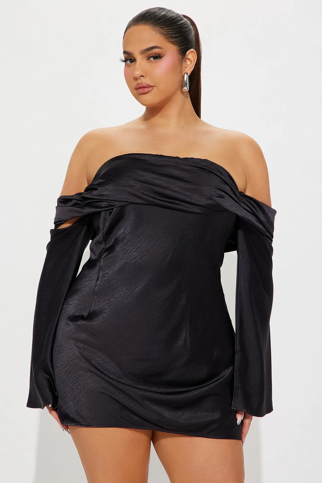 Amandine Satin Mini Dress - Black