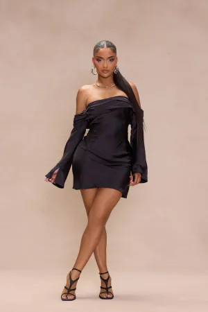 Amandine Satin Mini Dress - Black