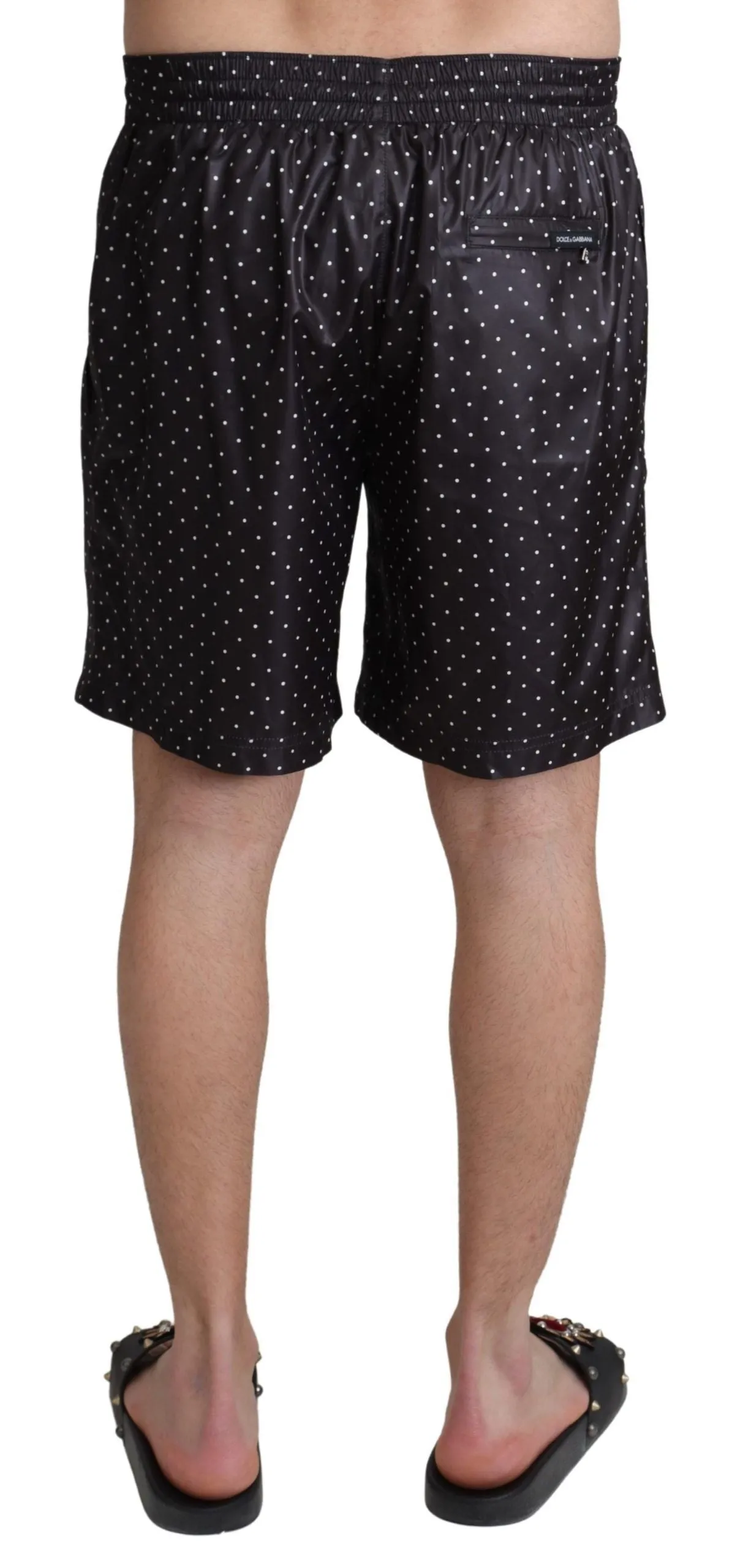 Chic Black Polka Dot Men's Swim Trunks