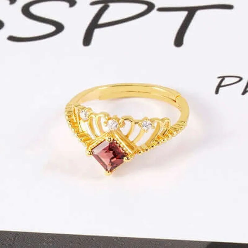 Crown Garnet Adjustable Open-ended Ring