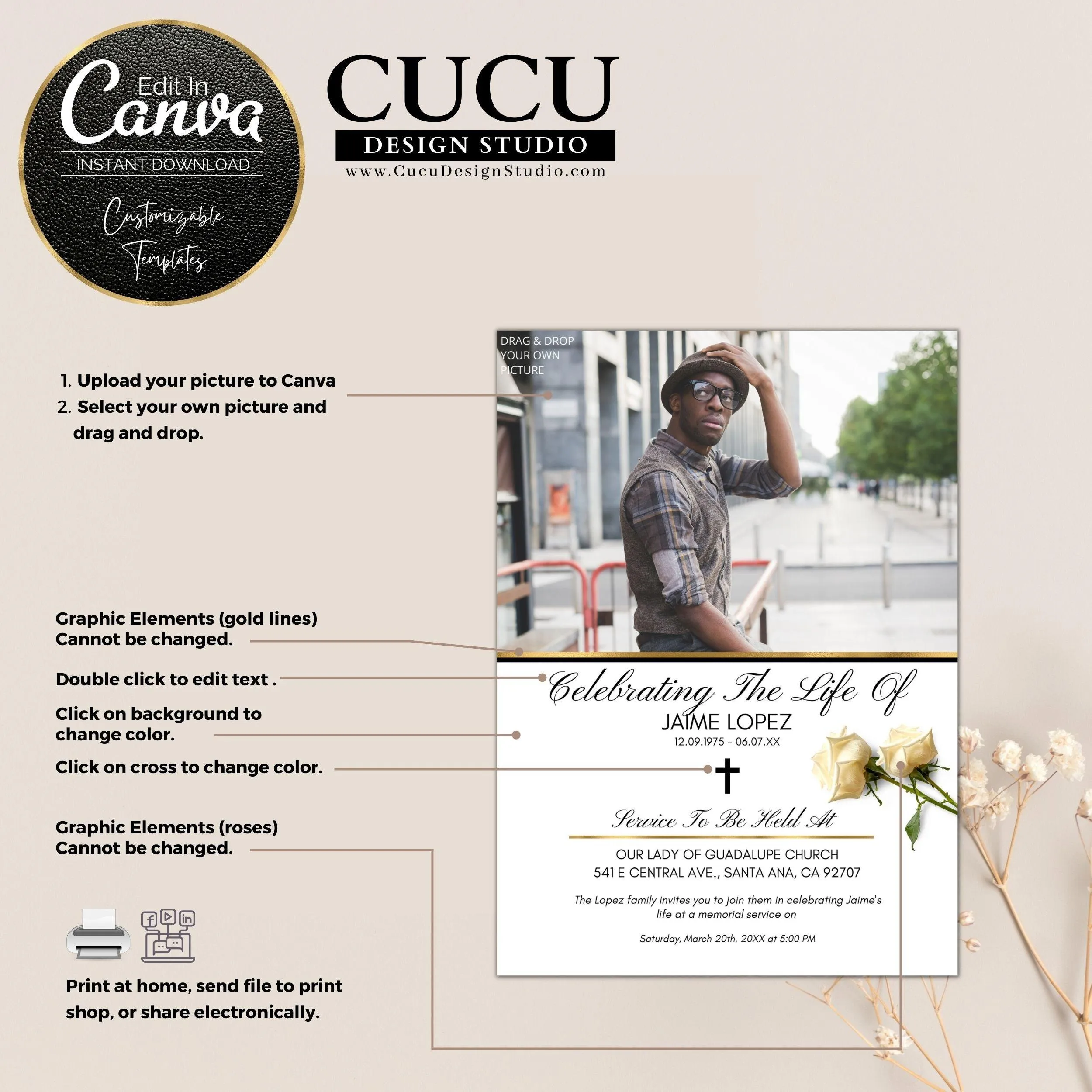 Customizable Funeral Invitation Card Template