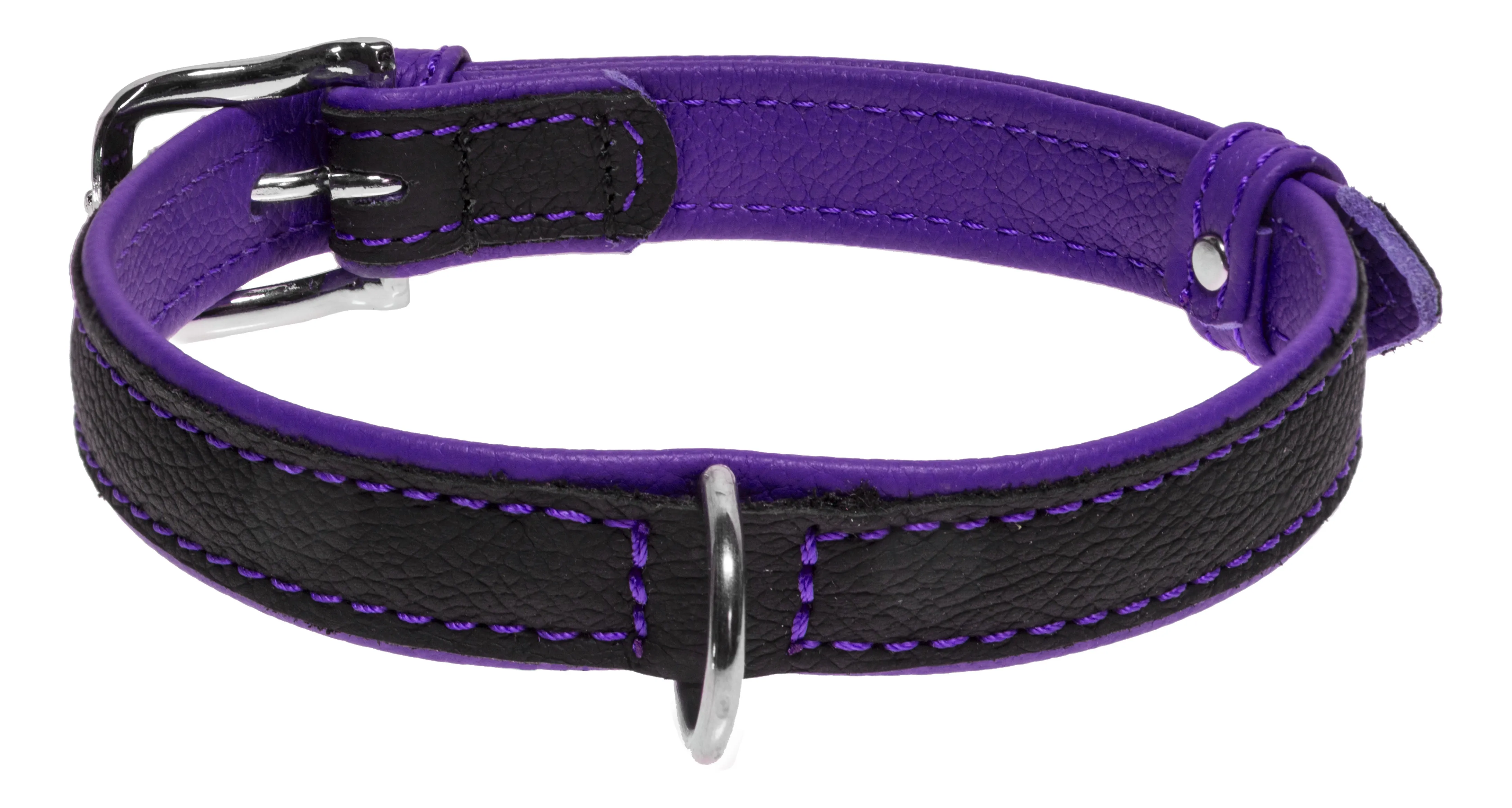 Dogline Soft Leather Dual-Color Flat Dog Collar