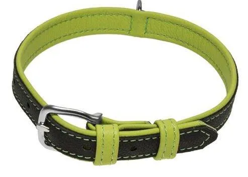 Dogline Soft Leather Dual-Color Flat Dog Collar