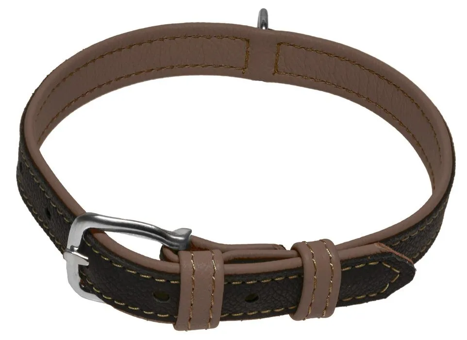 Dogline Soft Leather Dual-Color Flat Dog Collar