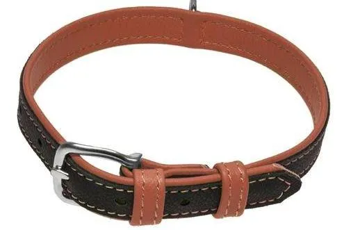 Dogline Soft Leather Dual-Color Flat Dog Collar