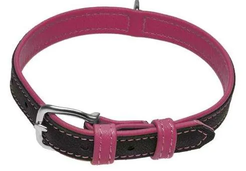 Dogline Soft Leather Dual-Color Flat Dog Collar