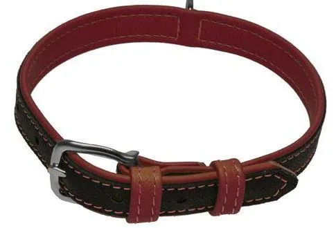 Dogline Soft Leather Dual-Color Flat Dog Collar