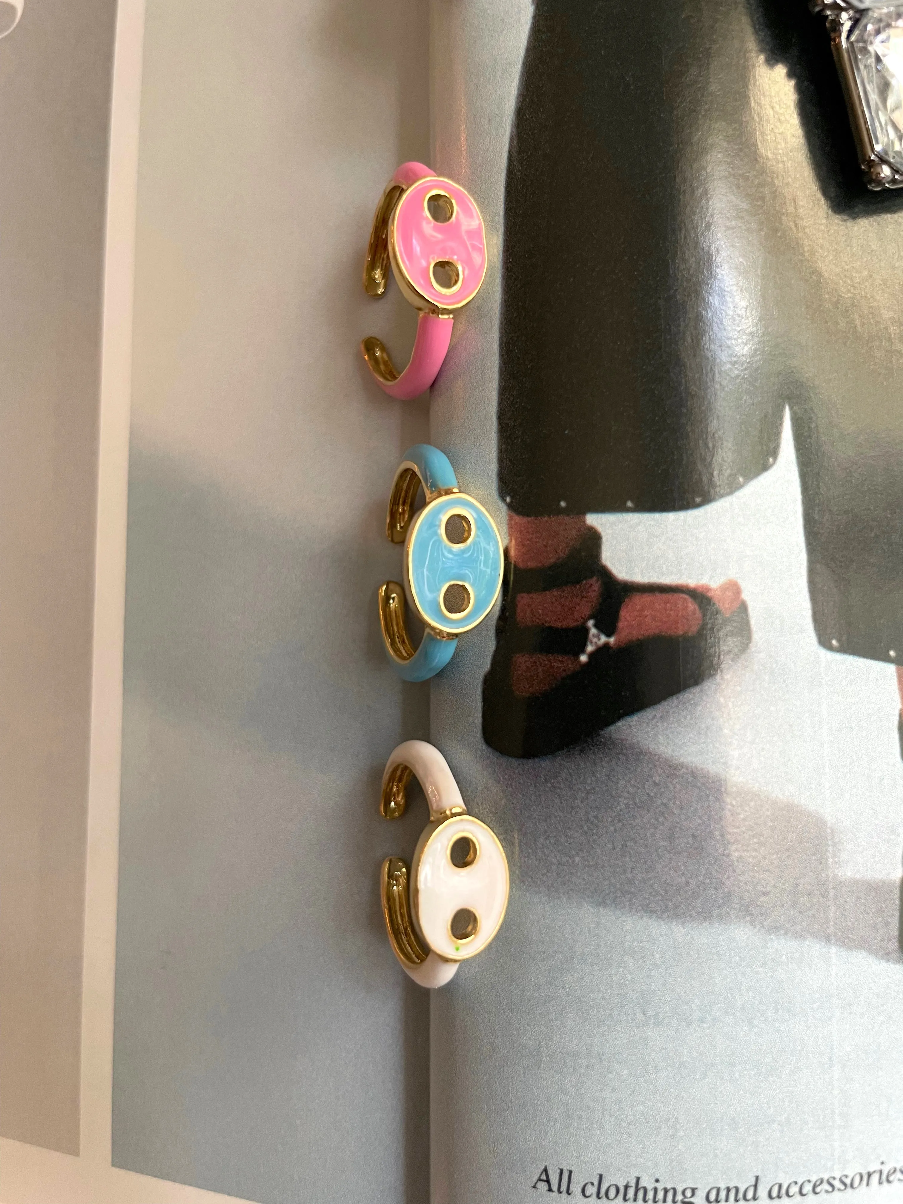 Enamel colored buttons adjustable ring