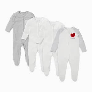 Kind Raglan Sleeve Zip Baby Pajamas 4 Pack