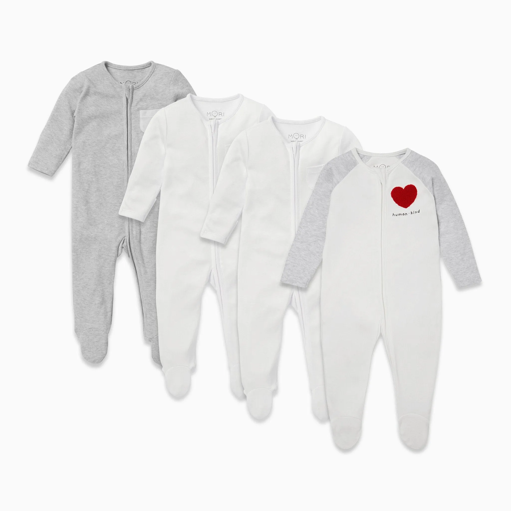 Kind Raglan Sleeve Zip Baby Pajamas 4 Pack