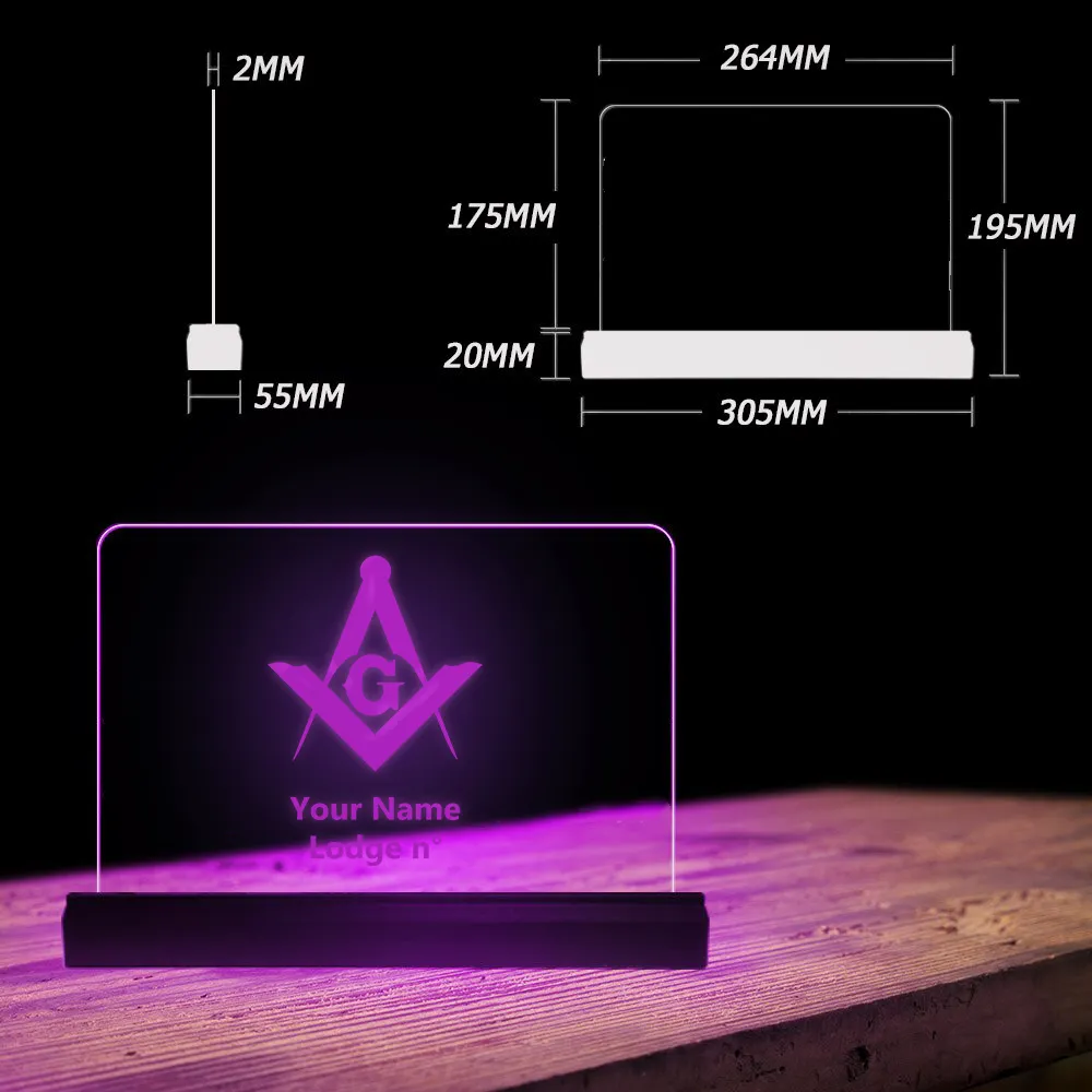 Master Mason Blue Lodge LED Sign - 3D Glowing light
