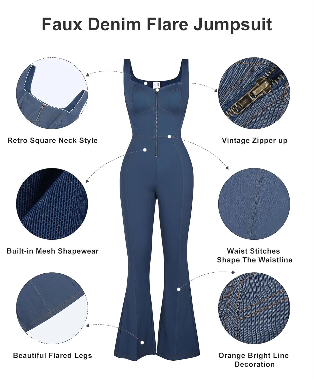 Popilush Shapewear Jumpsuit - Faux Denim Jumpsuit For Women Built In Shapewear Tummy Control Jean Romper Full Bodysuits
