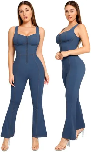 Popilush Shapewear Jumpsuit - Faux Denim Jumpsuit For Women Built In Shapewear Tummy Control Jean Romper Full Bodysuits